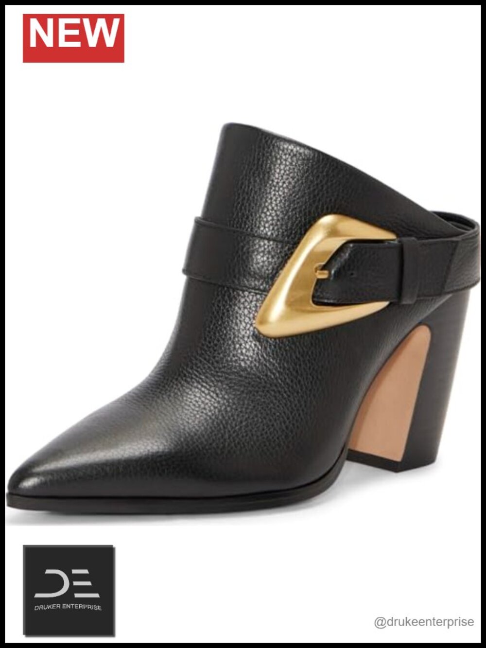Vince Camuto Baily Block Heel Mules Leather Pointed Toe Slip-On